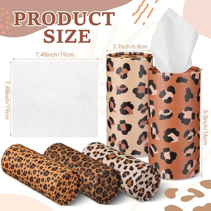 Maxcheck 20 Pack Car Tissues Cylinder with 3 Ply Facial Napkins Bulk, Travel Round Tissue Boxes for Car Cup Holder Paper Napkins Tube Container for Home Bathroom Office (Leopard Style) - style: Leopard Style