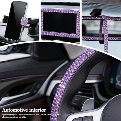 Purple Rhinestone Ribbon,0.2 Inch Wide 10 Yards 1 Roll, Self Adhesive Crystal Diamond Bling Strips for Car Decoration, DIY Crafts, Home Decor, (Purple)