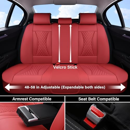 Coverado Waterproof Nappa Leather Car Seat Covers Full Set 5-Seat Car Seat Protector Front & Rear Cushions Fit for Most Sedans SUVs Pick-up Trucks Red - color: Red-N, size: FullSet