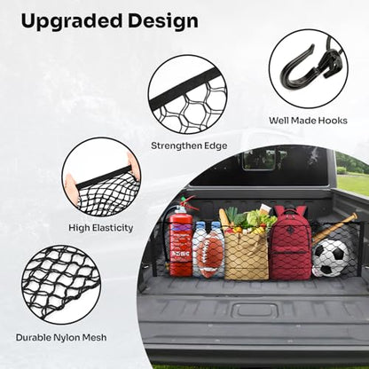 Canvcle Trunk Cargo Net for 2020-2026 Jeep Gladiator Accessories Envelope Style Mesh Trunk Net Organizer and Storage Stretchable Adjustable Elastic Nylon Rear Cargo Netting with Hooks - style: for Jeep Gladiator