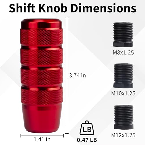 ecocstm Car Shifter Knob, Aluminum Gear Shift Style Knobs, Car Accessories 3.74" Red Shift Knob with 3 Threaded Adapters M8 M10 M12 x 1.25 Fit Universal Manual Transmission, Automotive, Trucks - color: Red