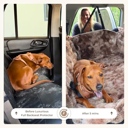 Luxurious Full Backseat Protector for Dogs with Calming Blanket - Waterproof Pet Hammock Machine Washable (Brown) - color: Brown