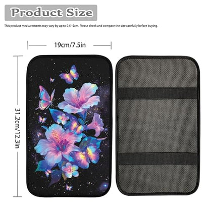 Purple Butterfly Hibsicus Print Car Center Console Cover,Universal Armrest Seat Box Cover,Auto Armrest Cover Protector - color: Purple Butterfly Hibsicus