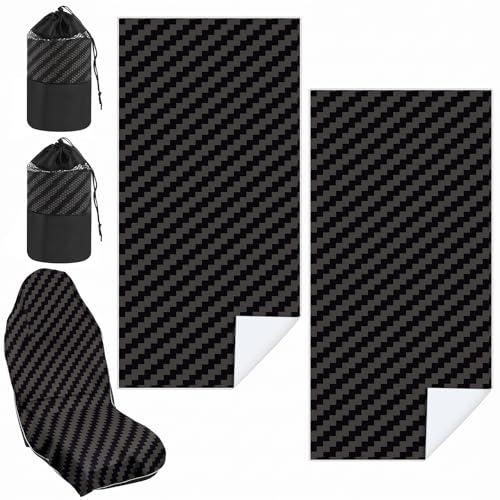 Hahafelt Car Seat Towel Covers with Storage Bag, 63 x 32 Inch Universal Non Slip Waterproof Sweat Protector for Car Truck, Gym Swimming Running, Machine Washable(2 Pack,Carbon Fiber Textured) - style: Carbon Fiber Textured