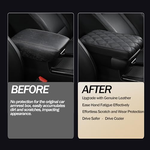 Car Center Console Cover/pad Genuine Leather,Universal Armrest mat, Adjust driving posture Cushion,Protector box,Memory Foam,Real cowhide,Relieves shoulder/arm fatigue,boosting driving safety - size: sizeB 14 x 8 x 2.2 inch(midsize cars and SUVs)