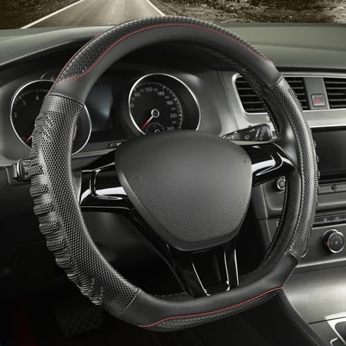 D Shaped Steering Wheel Cover Great Grip with 3D Honeycomb Hole, Anti-Slip Sporty Design, Small 13.5-14 inch(All Black) - color: All Black, size: D Shaped-Small[13.5''-14'']