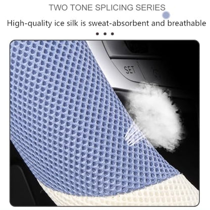 38cm Car Steering Wheel Cover, Universal 15 inch, Microfiber Breathable Ice Silk, Anti-Slip, Odorless, Easy to Install, Blue and White Contrast Design, Cute Cat for Girls, Ladies, Women - color: BLUE-WHITE