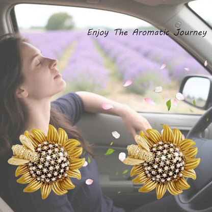 ORIESSE Sunflower Car Accessories,Movable Bee Flower Car Air Freshener Vent Clips,Bling Air Vent Aesthetic Decorations for Women,Refillable Aroma Diffusers