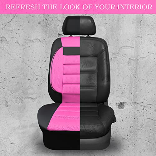 CAR Pass Leather 3D Foam Back Support Car Seat Covers Full Set Air Mesh Automotive Seat Covers, All Season Car Seat Cover Fit Automotive,SUV,Sedan,Van, Airbag Compatible Elegance (Black and Pink) - color: Black and Pink