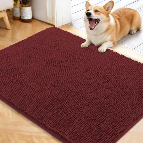 OLANLY Dog Door Mat for Muddy Paws 40x32, Absorbs Moisture and Dirt, Absorbent Non-Slip Washable Doormat, Quick Dry Chenille Mud Mat, Entry Indoor Entryway Carpet for Inside Floor, Caramel Russet - color: Caramel Russet, size: 40" X 32"