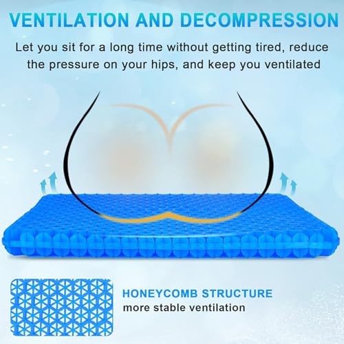 Honeycomb Gel Seat Cushion, Gel Cushions for Pressure Relief, Breathable Cooling Chair Cushion for Office Chair, Car & Wheelchair