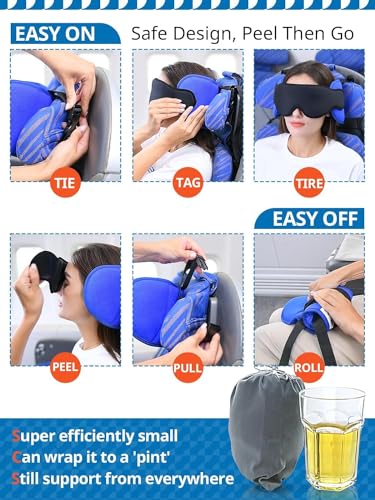 SARISUN Airplane Pillow Combo with Chin Strap, Travel Pillows for Airplanes with Sleep Eye Mask, Plane Head Strap for Long Flights, Car Road Trip, 360° Headrest, Stop Bobblehead Travel Essential, Red - color: Red