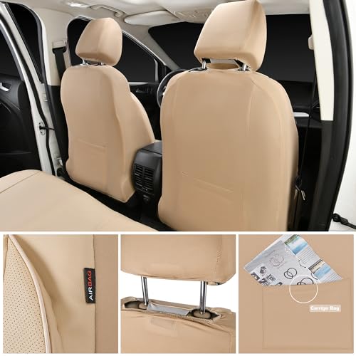 CAR PASS Leather Seat Covers Full Set Universal Water Resistant 3D Foam Back Support, Luxury Comfort Automotive 5 Seat Covers All Season Fit for SUV,Sedan,Van, Airbag Compatible Elegance (Beige) - color: All Beige