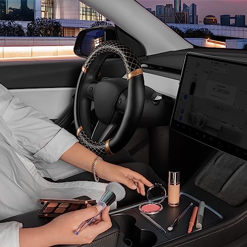 Carbella Rose Gold Quilted Steering Wheel Cover - Elegant Craft 15" Steering Cover for Cars, Trucks, SUV Accessories Accent - color: Rose Gold Quilted