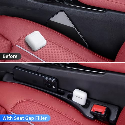 Car Seat Gap Filler, Seat Side Gap Filler Organizer with Phone Holder, Universal Fit in Between Car Seat Catcher, Perfect for Car, SUV, Truck (Slotted, Black)