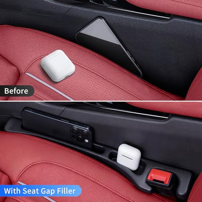 Car Seat Gap Filler, Seat Side Gap Filler Organizer with Phone Holder, Universal Fit in Between Car Seat Catcher, Perfect for Car, SUV, Truck (Slotted, Black)