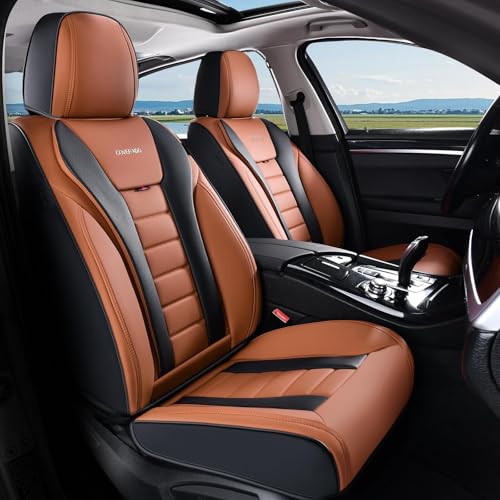 Coverado Car Seat Covers, Front Covers for Cars, Car Seat Cover Front Seats, Automotive Seat Cover, Waterproof, Leather Car Seat Cushion, Universal Interior Covers Seat Protectors for Most Cars - color: Brown-Black, size: Front Pair