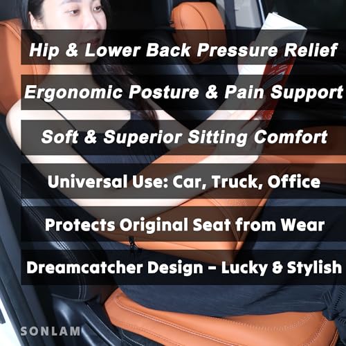 Comfort Dreamcatcher Car Seat Cushion Non-Slip - Relaxing, Optimal Support & Posture for Long Drive (Single Seat (Beige))