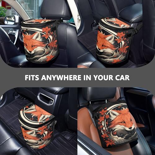 MNSRUU Car Trash Can with Lid, Fox and Flowers Car Trash Bag Hanging Organizers and Storage for Front Back Seat, Leak-Proof Trash Bin - color: Fox I 3299