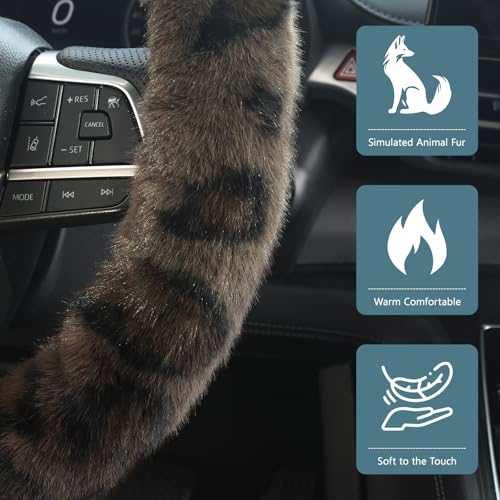 ZHOL Fuzzy Car Steering Wheel Cover,Universal Fit Fur Auto Wheel Cover,Leopard Warm Fluffy Vehicle Wheel Protector Car Accessories,Cheetah Print Steering Wheel Cover for Men Women (Brown) - color: Cheetah Brown
