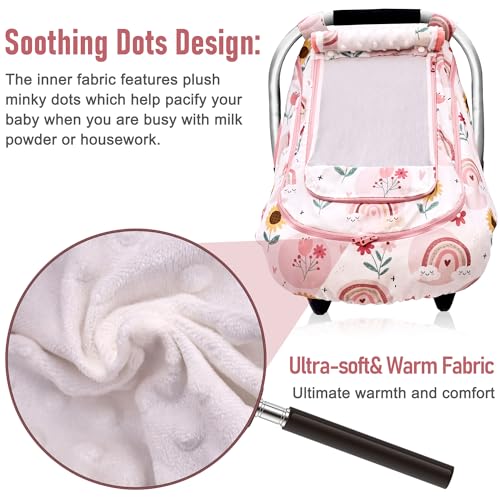 Waterproof Baby Car Seat Cover，YVMVDV Patented Cold Weather Carseat Cover for Babies,Infant Car Seat Cover Canopy for Boy Girls, Keeps Babies Warm and Cozy (Rainbow) - color: Rainbow-pink