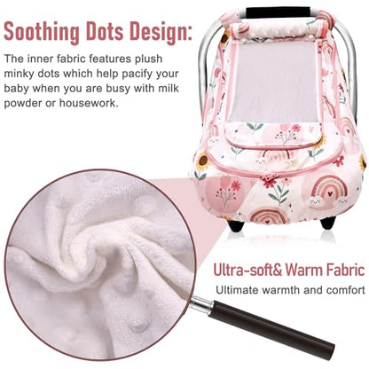 Waterproof Baby Car Seat Cover，YVMVDV Patented Cold Weather Carseat Cover for Babies,Infant Car Seat Cover Canopy for Boy Girls, Keeps Babies Warm and Cozy (Rainbow) - color: Rainbow-pink