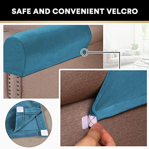 2 Pack Thick Velvet Stretch Armrest Covers for Chairs and Sofas, Non Slip, Blue - color: Blue
