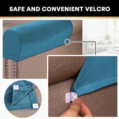 2 Pack Thick Velvet Stretch Armrest Covers for Chairs and Sofas, Non Slip, Blue - color: Blue