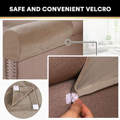 2 Pack Thick Velvet Stretch Armrest Covers for Chairs and Sofas Armchair Covers for Arms Couch Arm Cover Armrest Cover for Sofa Non Slip, Taupe - color: Taupe
