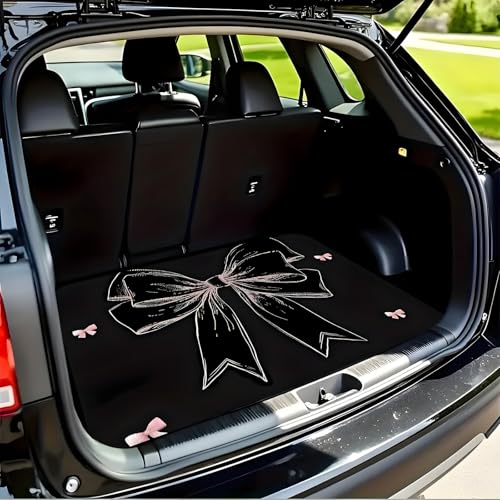 Universal Car Trunk Mat 29" x 39", Pink and Black Bow All Weather Trunk Protection Cargo Liner, Durable Cargo Mat Rear Trunk Liner, Stylish Vehicle Interior Accessories Suitable for Most Car Models - color: Pink Black Bow