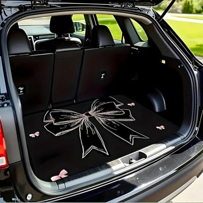 Universal Car Trunk Mat 29" x 39", Pink and Black Bow All Weather Trunk Protection Cargo Liner, Durable Cargo Mat Rear Trunk Liner, Stylish Vehicle Interior Accessories Suitable for Most Car Models - color: Pink Black Bow