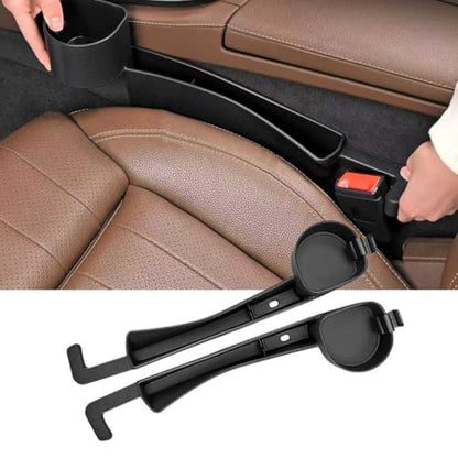 Car Seat Gap Filler Organizer, 2PCS Car Seat Gap Plug with Storage Slot, 3-in-1 Seat Gap Filler with Cup Holder & Hooks, Car Interior Organizer for Sedans SUVs Trucks, Black (2)