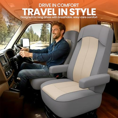 VALUN RV Seat Covers (Grey 2 Pack) – Captains Chair Seat Covers for RV Captain Chair & Motorhome Chairs, Universal Fit RV Chair Covers for Camper, Trailer, Van, Protects Against Dirt, Spills & Wear - style: GREY (2PK RV COVER)