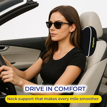 Goodyear Car Neck Pillow, Soft Memory Foam Headrest Pillow for Driving, Ergonomic Car Seat Headrest Cushion with Adjustable Strap, Breathable & Removable Cover, Neck Pain Relief, Black - color: Black