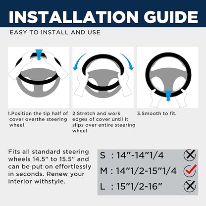 PIC AUTO Steering Wheel Cover, Sparkly Crystal Bling Glitter with Black Leather, Universal Fit 14.5"-15.5" Car Steering Wheels for Girls & Women, Breathable Anti-Slip Steering Wheels Cover - color: Black