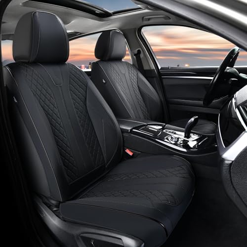 Leather Automotive Seat Covers, Waterproof Seat Covers, Black Front Car Seat Cover, Full Coverage Car Seat Covers 2 Pack Car Seat Cushion Protector Universal Fit for Most Cars SUV Trucks