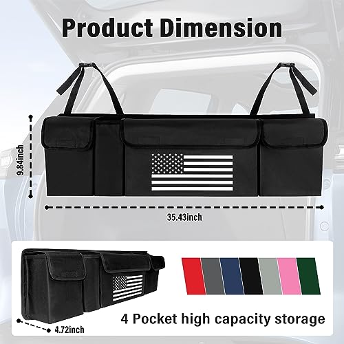Turcee Car Trunk Organizer,Large Capacity Car Storage Organizer with US Flag Design,Hanging Foldable Car Organizers and Storage Car Interior Accessories (Black) - color: Black