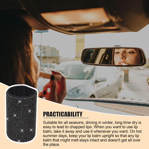 1 Pack Upright Car Chapstick Holder, Bling Insulating Lip Balm Holder,Rhinestone Car Accessories for Women Interior,Suitable for Most Vehicles.(Black)