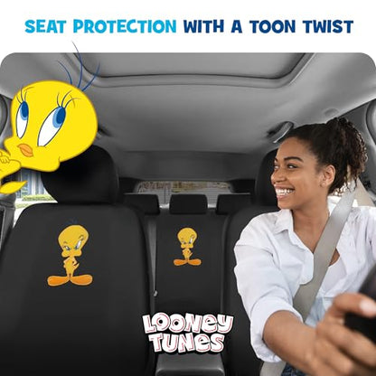 Warner Brothers Looney Tunes Tweety Bird Front & Rear Car Seat Covers Full Set - Easy to Install Durable & Stylish Polyester Fabric Car Seat Cover - Airbag Compatible Universal Fit Car Accessories - size: Full Set, style: Tweety Bird