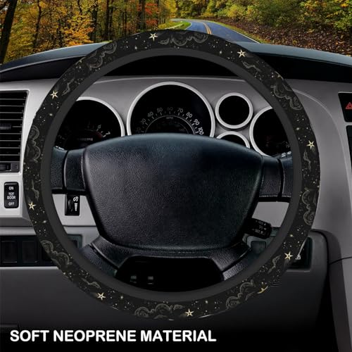 Stars Clouds Moon Steering Wheel Cover, Non-slip Breathable Neoprene Steering Wheel Covers, Women Car Accessories Universal 15 Inch Fit Auto, Suvs, Truck - color: Star Moon