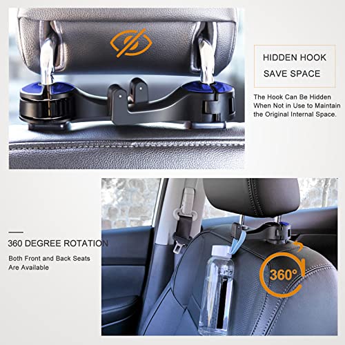 Car Headrest Hook with Phone Holder, Universal 360 Rotation Headrest Hooks for Purses and Bags (Blue) - color: Blue