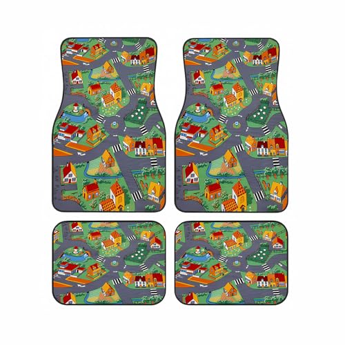 Universal Fit Car Floor Mats Set of 4Pcs, Transportation and Housing All-Weather Front Rear Car Carpet Mats, Non-Slip Car Floor Mat Car Accessories for Automotive Trucks SUV Sedans Vans - color: Transportation Housing