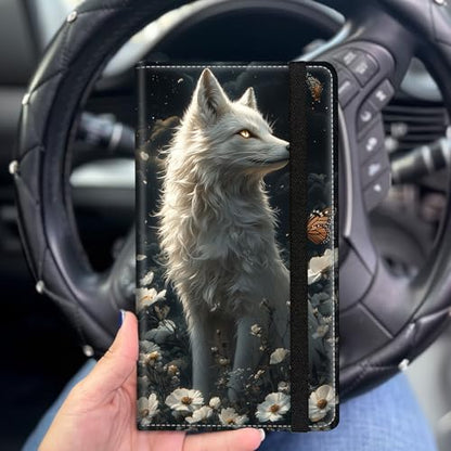 Car Registration and Insurance Holder for Women Men,Automobile License Document Card Holders Vehicle Glove Box Organizer Leather Accessories Driver Essential,Fox Butterfly Flower Night - color: Fox Butterfly Flower Night