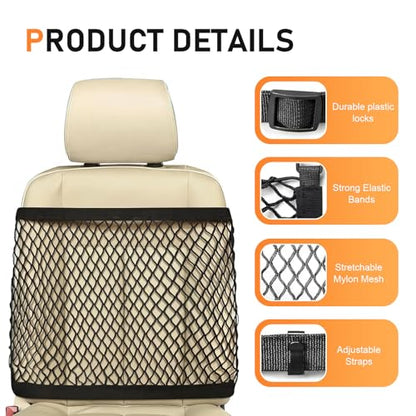 Car Front Seat Organizer, Passenger Seat Elastic Organizer Net with Buckle, Multifunctional Storage Net for Phone, Bottles, Toys, Universal for Cars, Trucks, SUVs (Black)