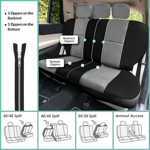 FH Group Car Seat Covers PU Leather 3 Row 8 Seater Car Seat Covers, Airbag Compatible and Split Bench - Fit Most Car, Truck, SUV, & Van Black/Gray - color: Grey, style: 8 Seater