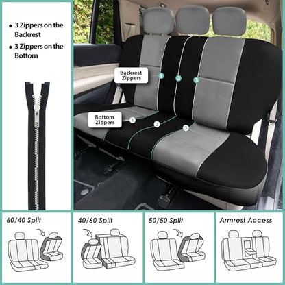 FH Group Car Seat Covers PU Leather 3 Row 8 Seater Car Seat Covers, Airbag Compatible and Split Bench - Fit Most Car, Truck, SUV, & Van Black/Gray - color: Grey, style: 8 Seater
