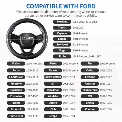 Car Steering Wheel Cover for Ford F-150 Lightning Super Duty Mustang Mach-E Explorer Escape Ranger Bronco Maverick, Universal Standard Size 14.5-15 inch Black Car Wheel Protector