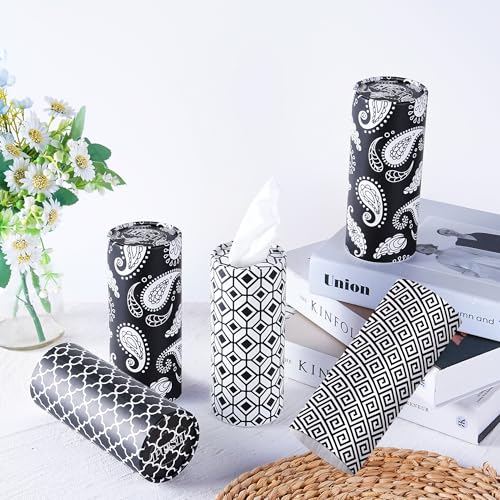 Car Tissues with Facial Tissue, 4 Pack Geometric Tissue Cylinder for Car Cup Holder, 2 Ply 50 Count Travel Tissues Tube for Console, Minimal Pattern Car Accessories