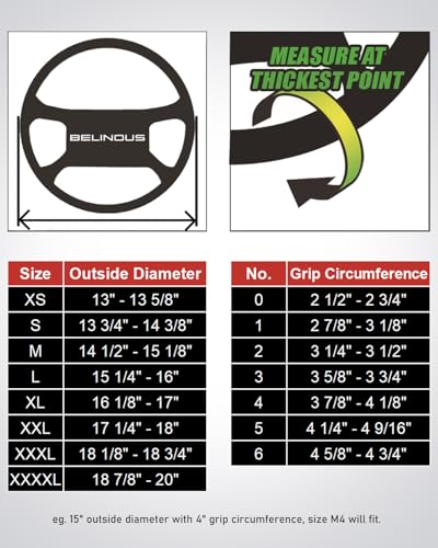 Belinous Suede Leather Steering Wheel Cover, DIY Stitch-On Steering Wheel Wrap with Needle & Thread, Non-Slip & Sweat-Absorbing, Universal Fit for 13.75-16 Inch (Size M4, Black) - size: M4