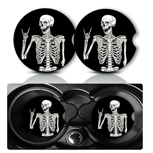 Car Coasters for Cup Holders,2 PCS Universal Non-Slip Skeleton Car Coasters,2.75" Rubber Mat,Skeleton Skull Cars Accessories Cup Drink Holder Coaster Decor Skull Gifts for Women,Men,Mom - color: Skeleton